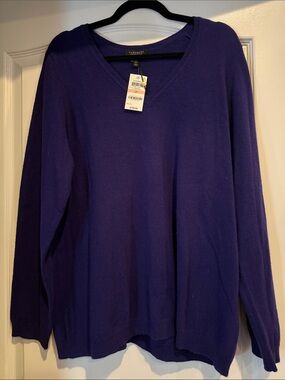Macy's Women's V-Neck Sweater in Deep Purple NWT Size 2X